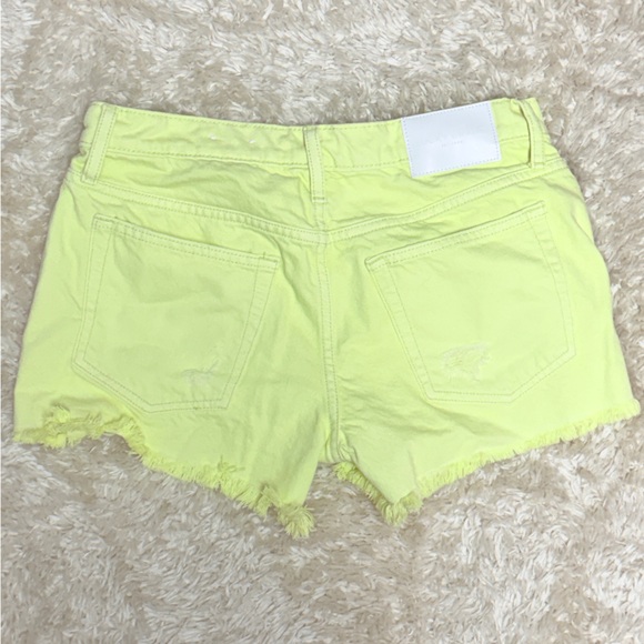 Lucky Brand Women's Faded Distressed Neon Yellow Denim Shorts - Picture 3 of 7